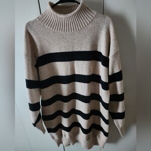 Bluivy Striped Beige and Black Sweater Dress